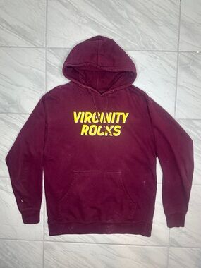 Men's Maroon Pullover Hoodie with Yellow Graphic